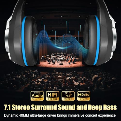 Image of 2.4GHz Wireless Gaming Headsets for PS5 /PS4 /Switch, RGB Noise Cancelling Over-Ear Headphones with 7.1 Surround Sound, 40mm Drivers, Bluetooth 5.4, 276g Ultraligero, Memory Foam, 45H Gaming Headphones