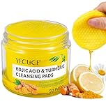 Kojic Acid and Turmeric Cleansing Pads, Exfoliating Face Pads Cleansing Cotton, Turmeric Pad - Exfoliating, Acne Scars, Unclog Pores with Chamomile, Lemon (50 count (Pack of 1))