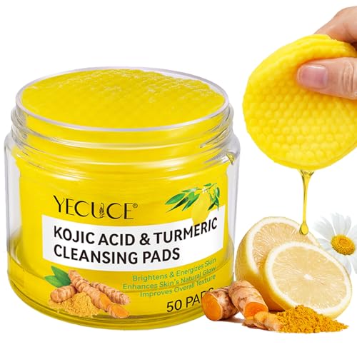 Kojic Acid and Turmeric Cleansing Pads Exfoliating Face Pads Cleansing Cotton Turmeric Pad - Exfoliating Acne Scars Unclog Pores with Chamomile Lemon (50 count (Pack of 1))