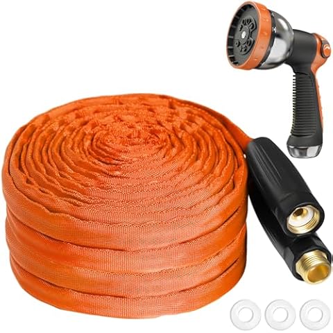 Gnimihz Garden Hose 50ft Made of TPE(Not PVC), with 10 Patterns Sprayer Nozzle, Flexible Water Hose with Swivel-Handle, Solid Brass Fittings, Non-Shrinking, Drinking Water Safe Material, All-weather Cover