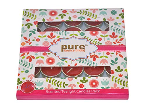 Pure Source India Scented Tea Light Candle Smokeless Candles Made in India (Red Rose) -50 Pieces Candles