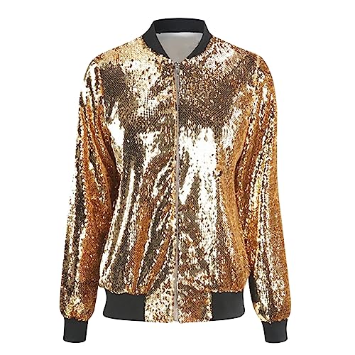 Veste pilote dorée à paillettes pour femme le blouson chic de fête d'Halloween