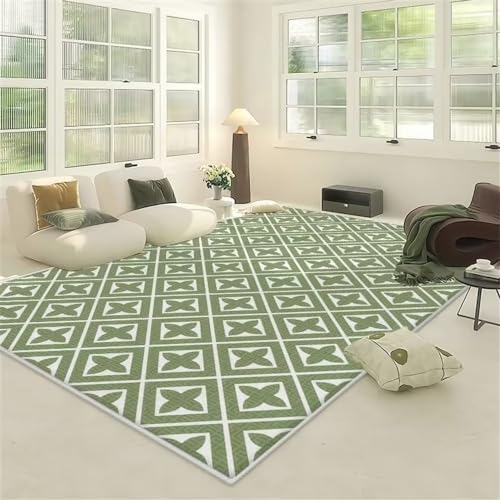 Tapis salon vert à carreaux géométriques grand format 180x250cm