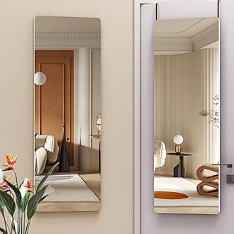 Hasipu Door Mirror Full Length, 47"x 16" Full Body Over The Door Hanging Wall Mounted Mirror for Bedroom, Living Room, Cloakroom, Round White