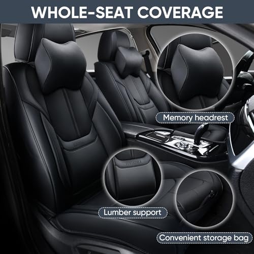 KIDYACWST Auto Car Seat Covers Accessories Full Set Leather Cushion Protector Breathable Waterproof Seat Cover for Cars Universal Fit (Black, Front Pair and Rear) by KIDYACWST - Image 2