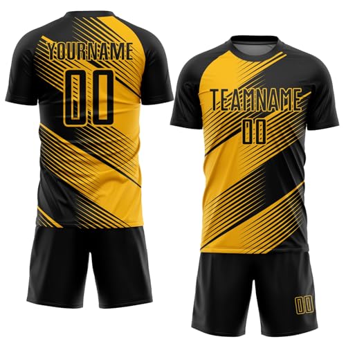 Generic Custom Soccer Jerseys for Men Youth Women Kids, Gold Black Personalized Soccer Jersey Printed Name Number Logo Mens Clothing