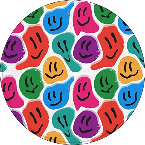 Udinaz Retro Groovy 60er 70er Jahre buntes verzerrtes Lächeln Emoticon Muster rund rutschfest Gummi Mauspad 20 x 20 cm für kabellose Maus Laptop Computer Gaming Büro Wohnheim Schreibtisch Teenager