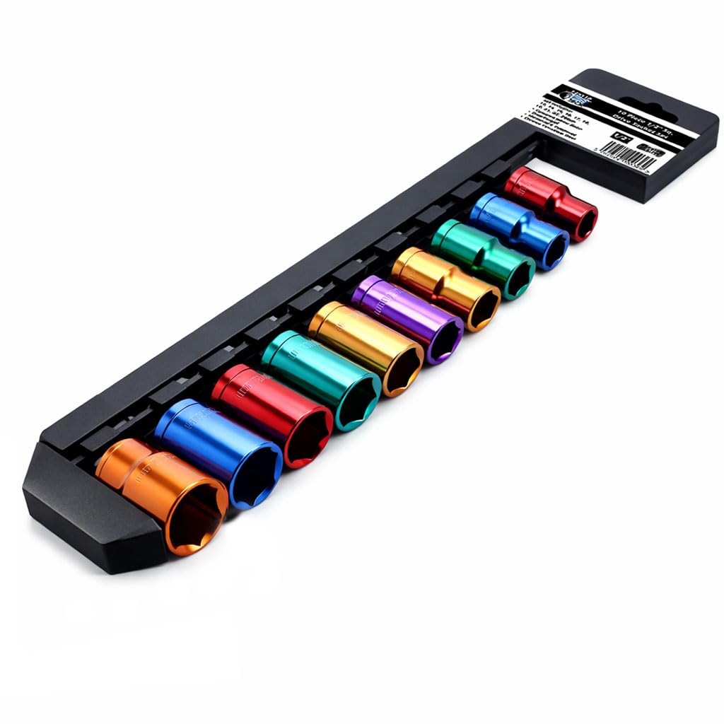 Autojack 1/2 Socket Set Sq Drive 10Pc Multi Coloured Metric Professional Sockets from B&Q