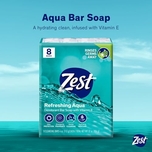 Image of Zest 8-Bar Bath Size Soap, Aqua, 4 Ounce per bar, 8 bars, 32 Ounce