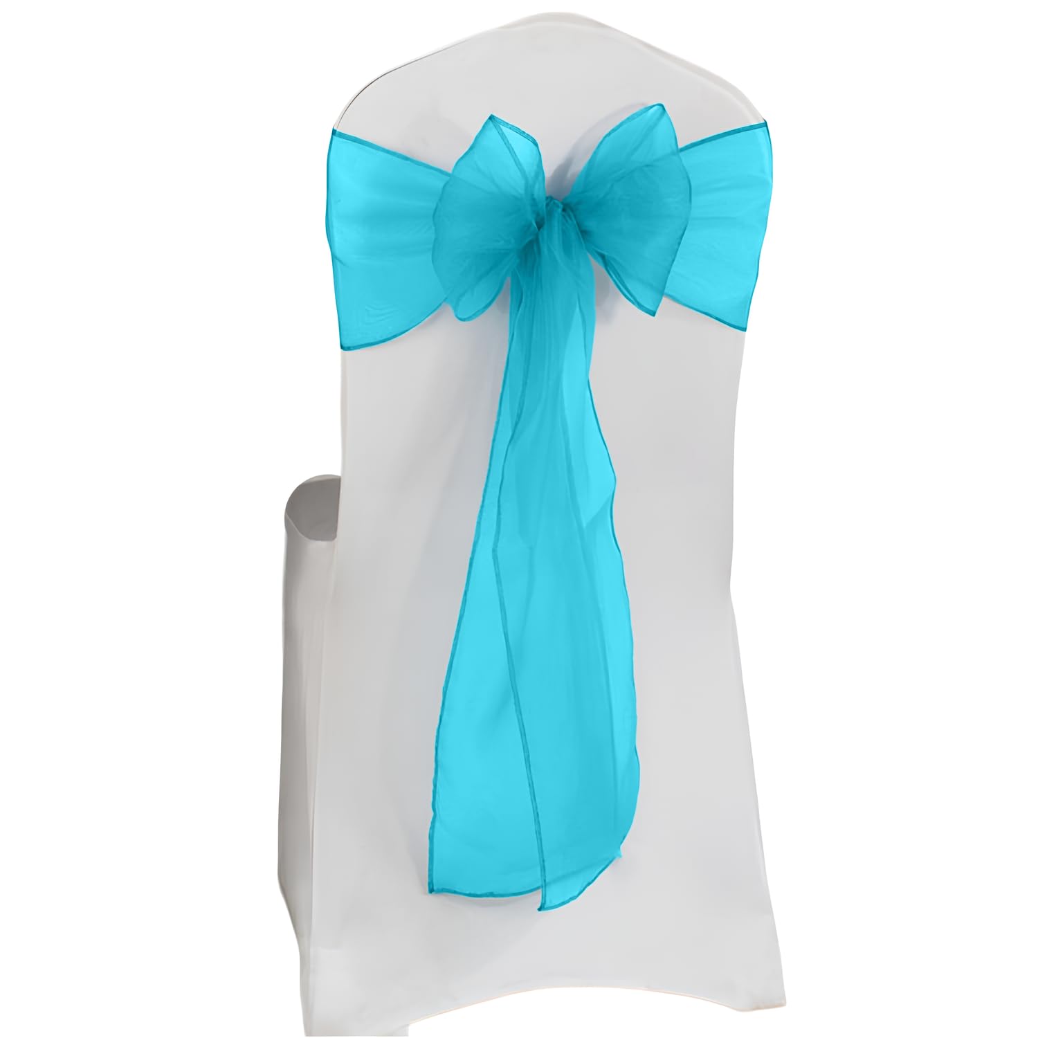 Linen Turquoise Organza Chair Bows Chair Tie Sash Wider Sashes Fuller Bow Party Decoration (, 50 Pcs)