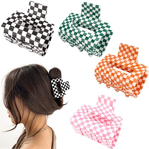 4 Pack Hair Clips, Checkered Claw Clips for Thin Hair, Y2k Accessories Hair Claw Clips for Thick Hair, Medium Cute Hair Clips for Women Girls, 2"