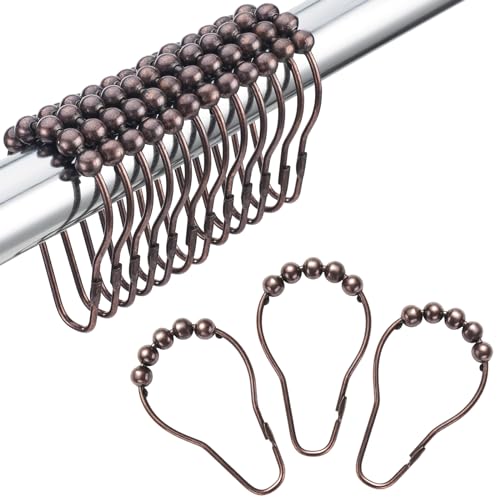 Amazer Shower Curtain Hooks Decorative Bronze Shower Curtain Hooks Stainless Steel Rust-Resistant Shower Hooks for Curtains-Set of 12