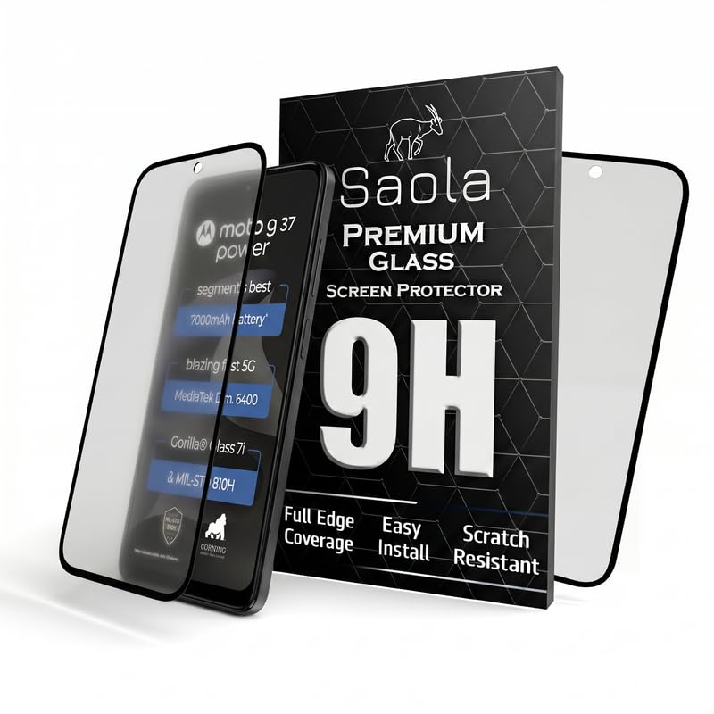 Image of Saola HD Matte Tempered Glass With 18H Hardness For Motorola G37 Power (Pack Of 2) with Hassle-less Installation Kit. Full screen Coverage. 6.67 inch