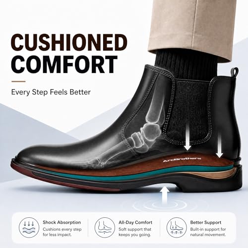 Image of ArcBrothers Men's Chelsea Boots, Relaxed Fit Roomy Toe Box Design, Premium Leather Slip-on Ankle Boots, All-Day Comfort