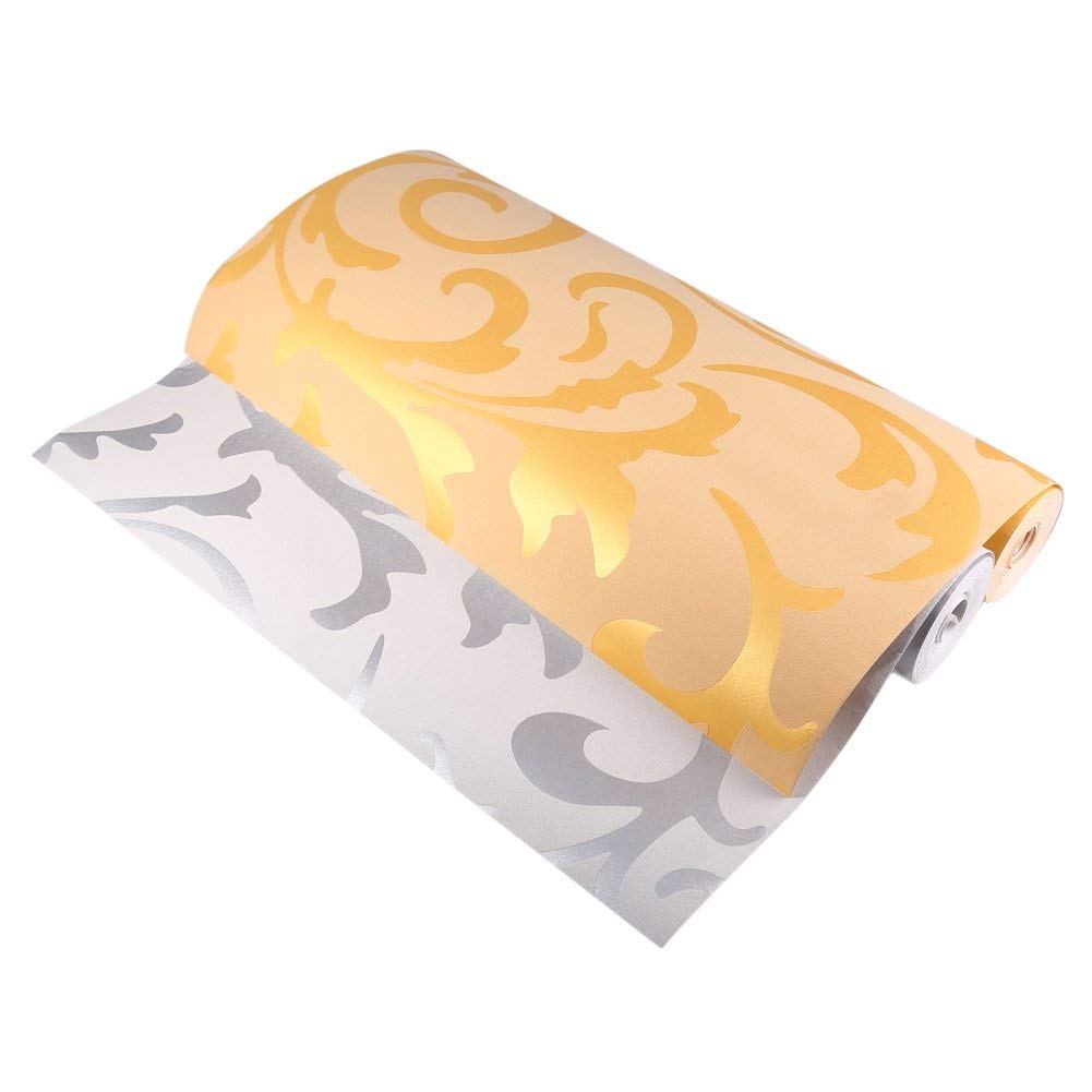 Carta da Parati Autoadesiva Non Tessuta Oro, Effetto Tridimensionale, Decorativa per Soggiorno, Camera da Letto, Studio, Stanze dei Bambini, Corridoio