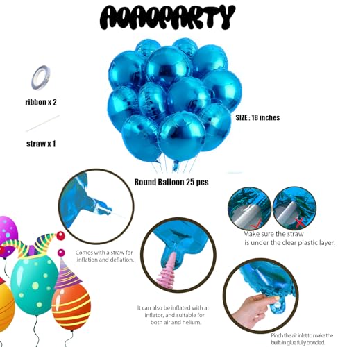 Image of 25Pcs Blue Round Shaped Helium Foil Mylar Balloons 18 Inch Balloons for Birthday Wedding Anniversary Engagement Party Decorations Supplies