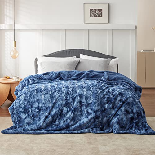 Bedsure Sherpa Fluffy Blanket Queen - Tie-Dye Indigo
