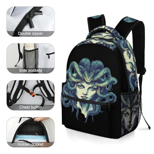Medusa Greek Mythology Funny Backpack Casual Daypack Lightweight Shoulders Bag for Men Women Cute Print4