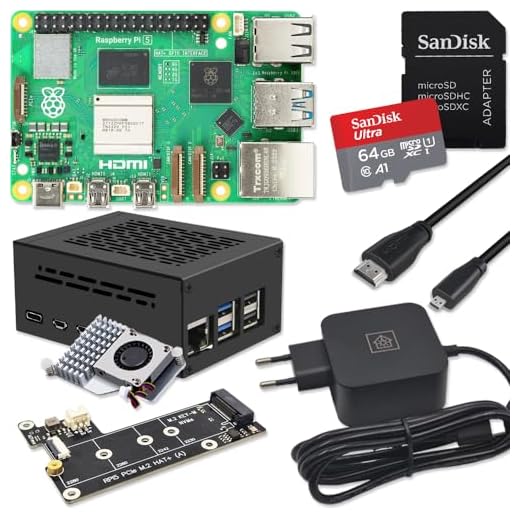 Raspberry Pi 5 8 GB PCIe M.2 NVMe - Kit | alloggiamento in metallo | Active Cooler | M.2 NVMe SSD PCIe Board | alimentatore USB-C 27 W | scheda SD da 64 GB | cavo micro HDMI 4K