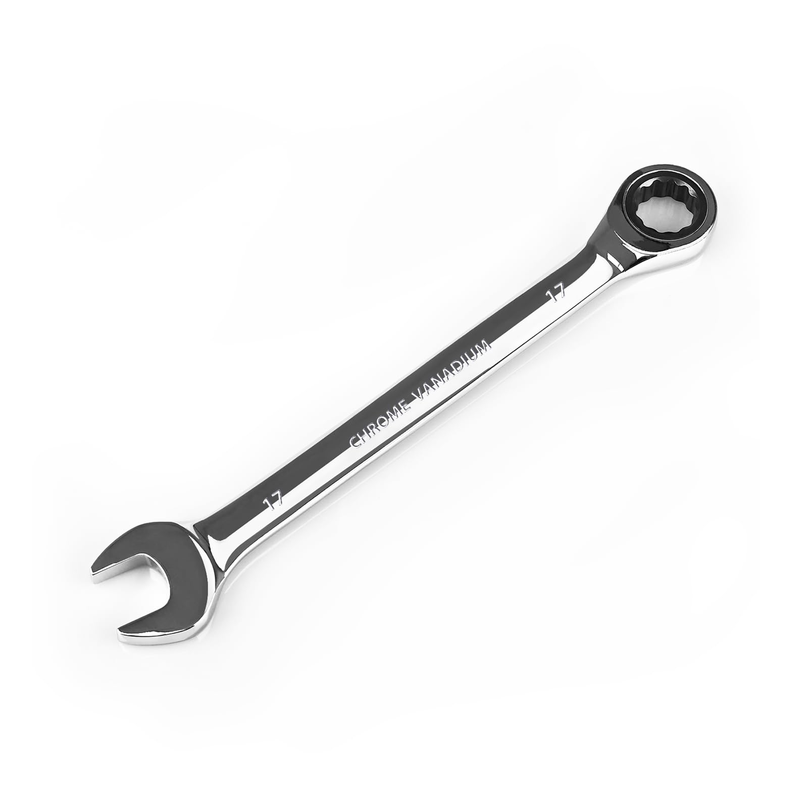 Egofine 17mm Ratcheting Combination Wrench Metric, Industrial Grade Gear Spanner with 12-Point Design, 72-Tooth Ratchet, Chrome Vanadium Steel