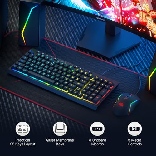 Image of Redragon S141 Gaming Keyboard & Mouse Combo, 98 Keys K515 Wired RGB Membrane Keyboard and 10000 DPI Wired M616 Gaming Mouse Bundle