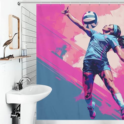 Rideau de douche volley-ball tissu polyester grand format 183x183 cm lavable