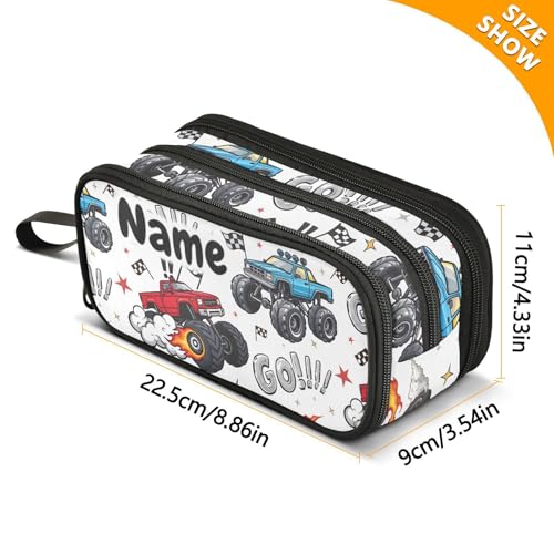 Image of Custom Truck Racing Car Flag Pencil Case Box Boys Girls Personalized Name Large Pencil Pouch Stationery Pen Bag Organizer for Kids Adults School Office