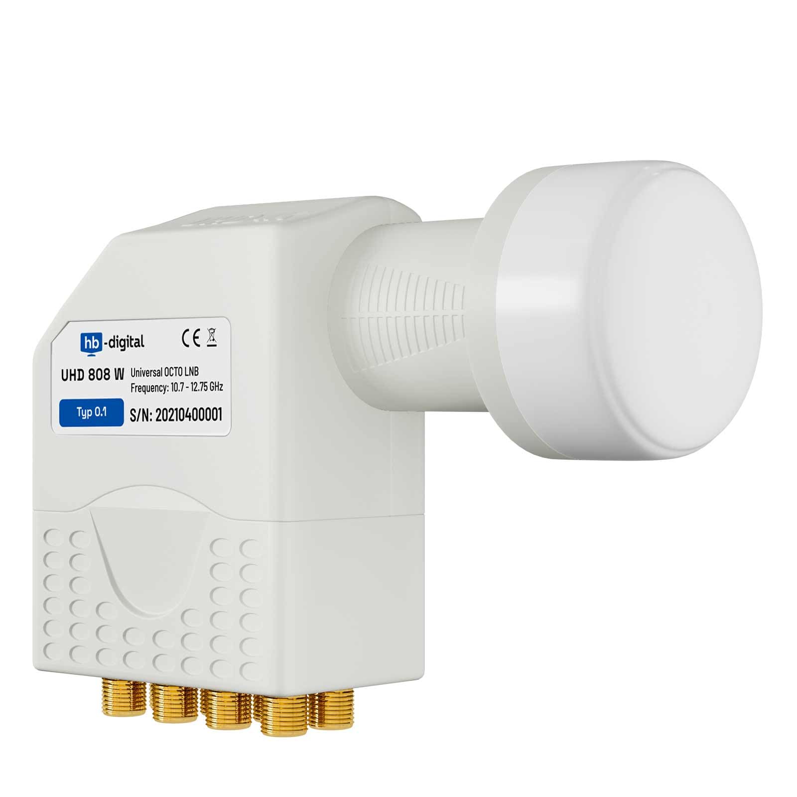 HB-DIGITAL Octo LNB LNC 8 participantes Direct Full HD TV 3D 4K UHD + contactos chapados en Oro + protección climática (Extensible) con 16 F-Plug chapados en Oro Gratis