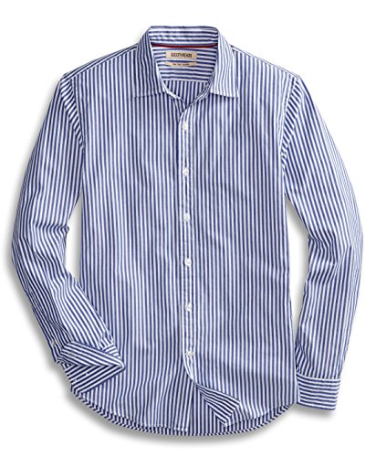 Goodthreads Men's Slim-Fit Long-Sleeve Banker Striped Shirt, Blue, Large