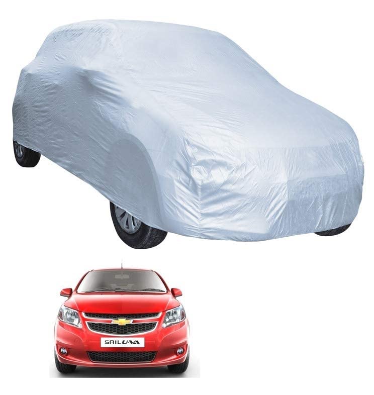 Image of Auto Hub Car Cover Compatible with Chevrolet Sail UVA with Weather Proof, Triple Stitched, Sail UVA Car Cover- Plain Silver