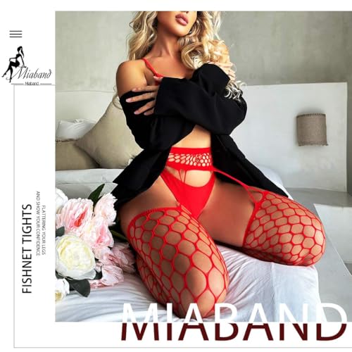 Fishnet Thigh High Stockings Red High Waist Tights Fishnet Lingerie for Women2
