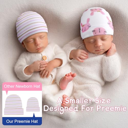 Newcotte 6 Pcs Preemie Baby Hats Cotton Preemie Caps Warm Newborn Beanie Premature Hat for Nicu Premature Boy Girl4