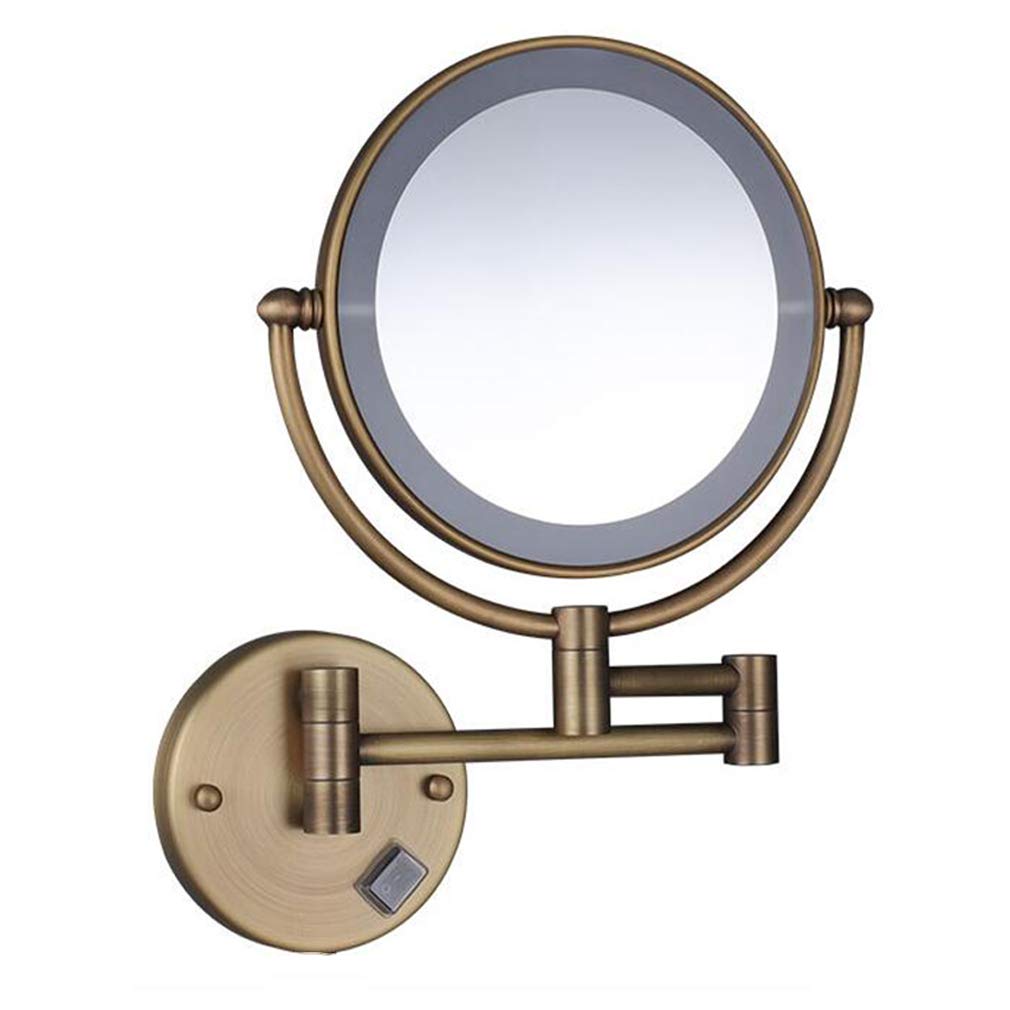 Specchio cosmetico for trucco a LED, Specchio di bellezza a parete su due lati Ingrandimento 3X Specchio da bagno estensibile Girevole a 360° Specchio cosmetico Connessione cablata, Oro rosa ( Color :