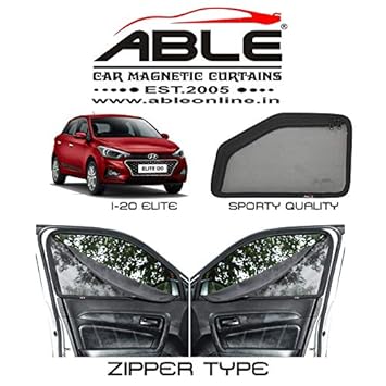 Able Sporty Car Magnetic Sun Shade Curtains with Zipper for Hyundai I-20 Elite Set of 4 (2014 to 2019 Model)