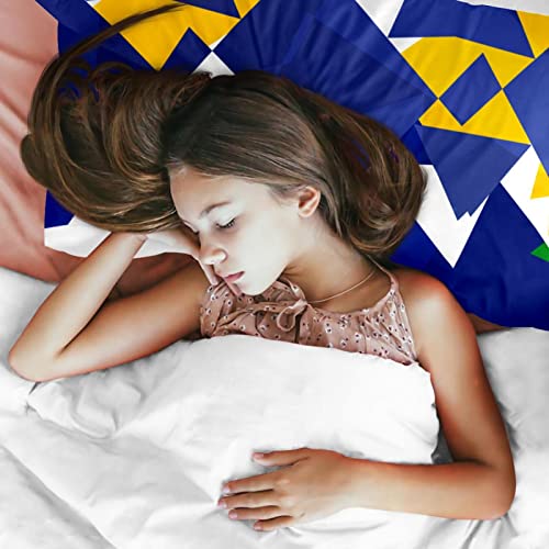 Housse de couette bleu motif géométrique abstrait avec parure de lit simple 3 pièces