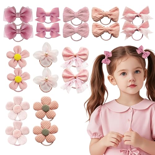 VVQWCY 20 Haargummis Mädchen Rosa Schleife Blume Zopfgummis Niedlich Haarschmuck