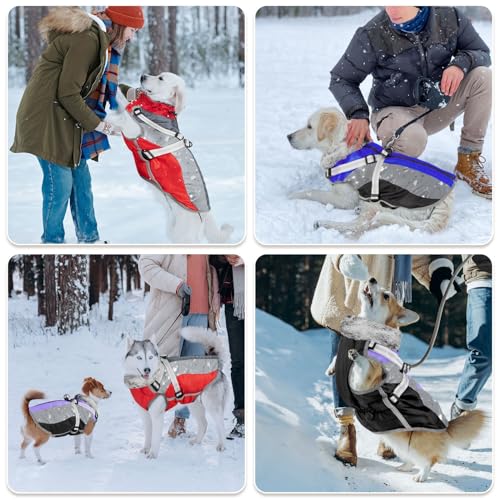Nasjac Winter Hundemantel mit abnehmbarem Geschirr, wasserdichte Fleece warm hundejacke für kleine mittlere große Hunde, reflektierende einstellbare pelzige Hundekleidung Outdoor Hunter Weste
