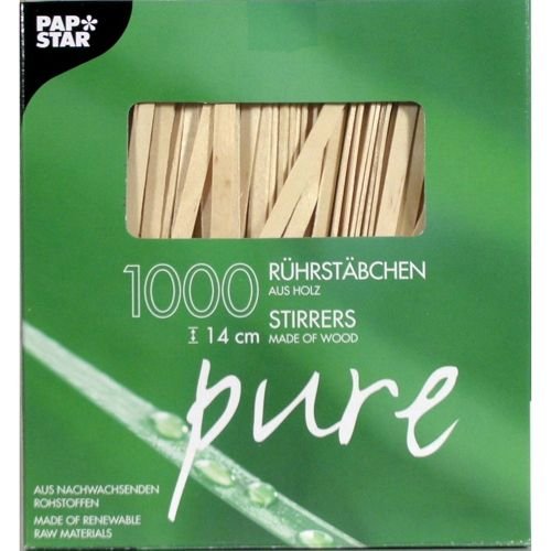 PAPSTAR Rührstäbchen, Holz Pure 14 cm x 5 mm. Menge: 10000 St