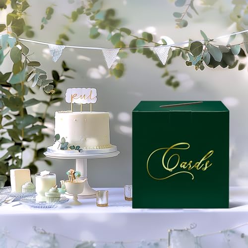 Image of Green and Gold Card Box Gift Card Box Holder Envelope Box for Wedding Birthday Baby Shower Graduation Party Card Box