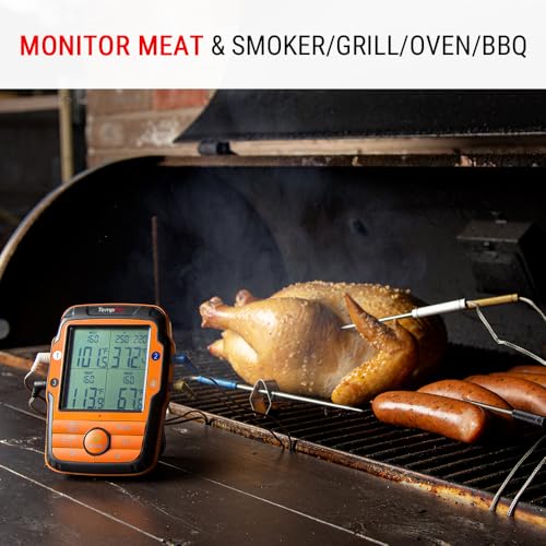 Image of TempPro TempSync 1000FT Wireless Meat Thermometer for Grill with 4 Probes | RF Technology, Alarms, Large Digital Backlit Display, Stainless Steel Probe, Smoker, BBQ, Grill Cooking Gift