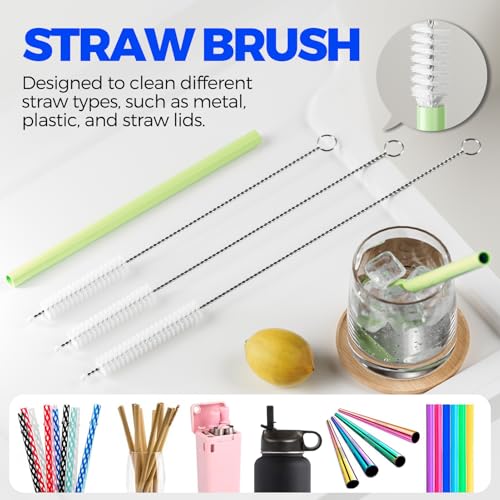 Image of Holikme 6 Pack 4 in 1 Cup Lid Cleaning Brush 3 Straws Bottle Brush,Olive | 4 in 1 Cup Lid Cleaning Brush Multifunctional Bottle Brush, Silicone Cup Lid Gap Cleaner, Bristle Crevice Cleaning Brush