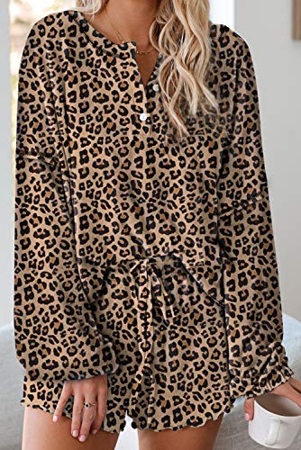 Image of Lopie Womens Lounge Sets 2 Piece Pajamas Set Long Sleeve Tops and Shorts Sleepwear Tie Dye Printed Nightwear
