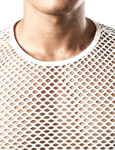 JOGAL Men's Mesh Fishnet Fitted Short Sleeve Muscle Top
