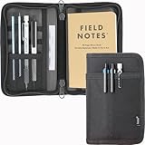 Krozur Journal Cover for 3.5”x5.5” Field Notes & Moleskine Cahier, YKK Zippers, Pocket Notebook Cover with Pen Holder, 3.5” x 5.5” Field Journal Planner Sketchbook Cover, Water Resistant, Black