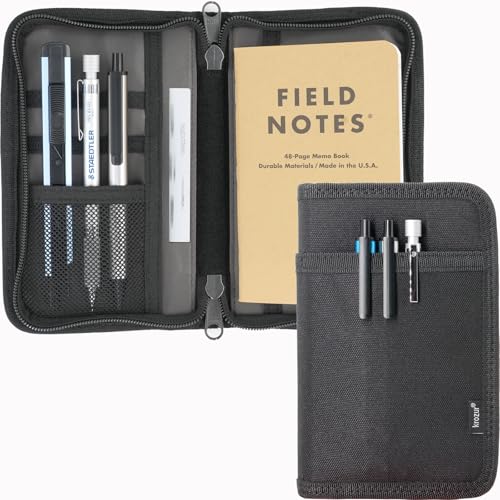 Krozur Journal Cover for 3.5”x5.5” Field Notes & Moleskine Cahier, YKK Zippers, Pocket Notebook Cover with Pen Holder, 3.5” x 5.5” Field Journal Planner Sketchbook Cover, Water Resistant, Black