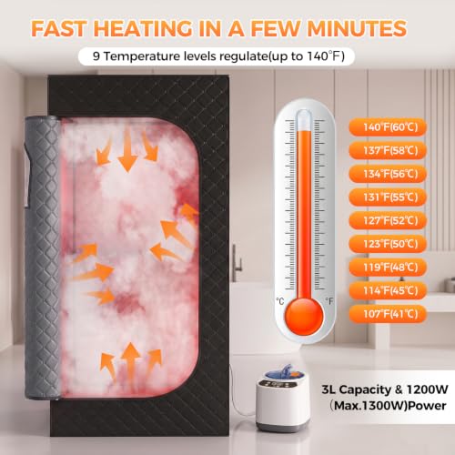 Infrared Sauna Box with 660nm Red Light Therapy & 850nm Infrared Light Panel, 3L Steamer, 9 Temp Levels & 99 Min Timer, 5-Layer Waterproof Insulated, Folding Chair, Personal Sauna for Home(Black) - Image 4