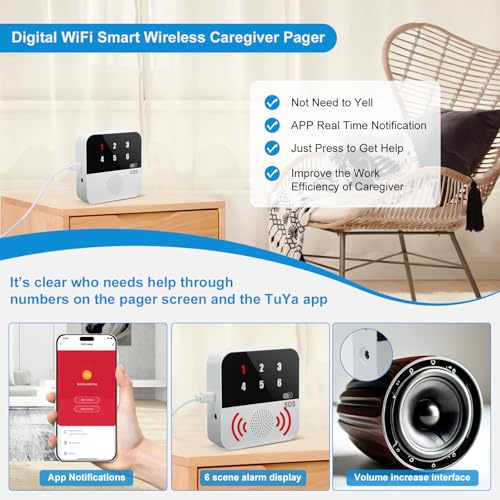 Life Alert Systems for Seniors No Monthly Fee App-Controlled, Medical Alert Systems for Seniors with 1Waterproof Wrist 2 Call Button 1 Receiver and1-6 LED Number Display (Only Supports 2.4GHz Wi-Fi) - Image 5