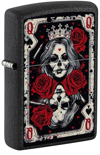 Zippo Encendedor Skull Queen Card Black Crackle miniatura 1