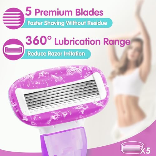 Image of DreamGenius Travel Razors for Women Include 1 Handle and 5 Cartridges, Extra Smooth 5-Blade Travel Essentials Razor with Case for Shaving, Purple