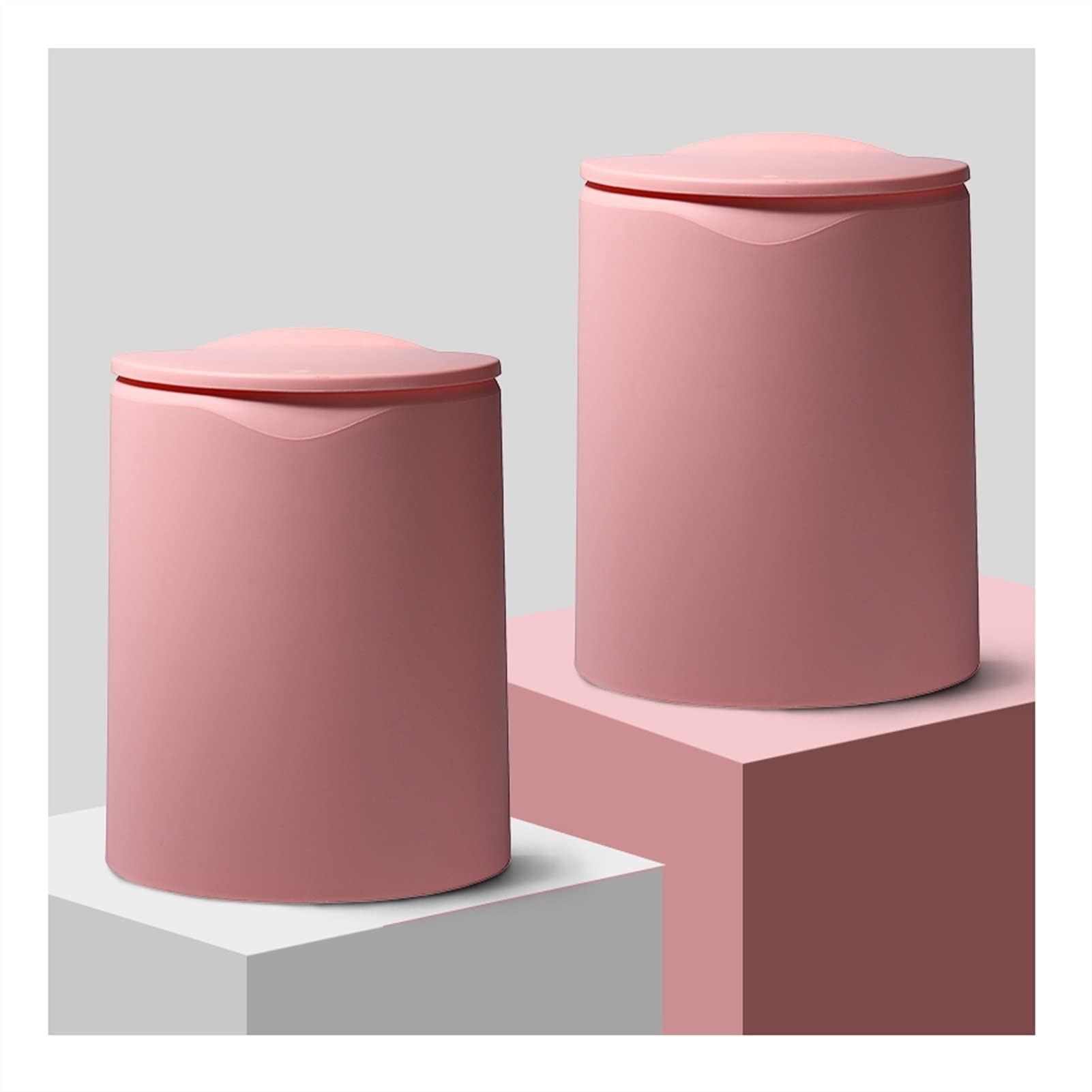 Kitchen Garbage Can 2pcs Plastic Trash Can Wastebasket with Press Type Lid Garbage Container Bin for Bathroom Powder
